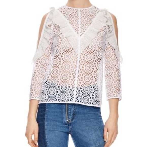 Sandro Bonnie Ruffled Sheer Lace top size 3 large